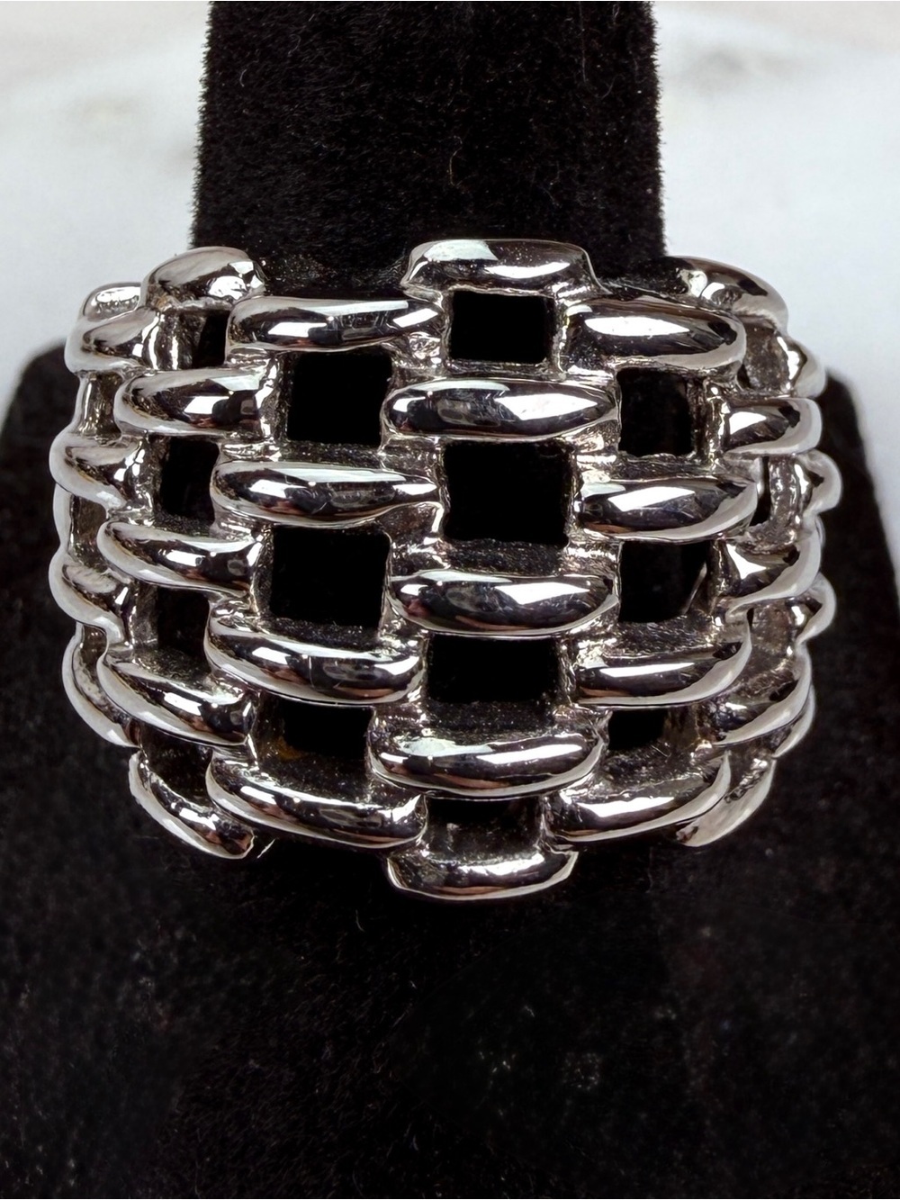 Silvertone Chain Link Statement Ring sz 6